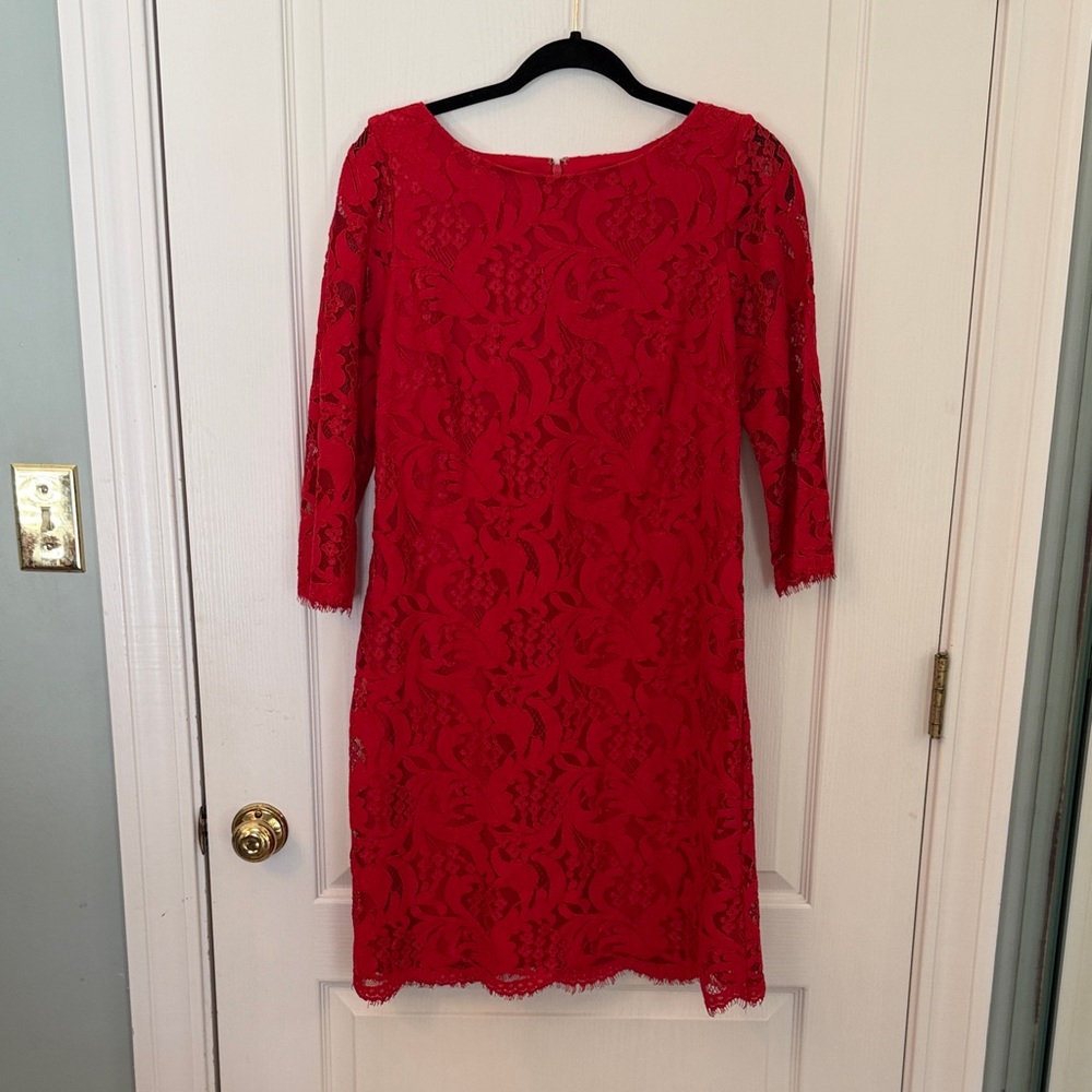 Chic Long Sleeve Red Lace Dress
